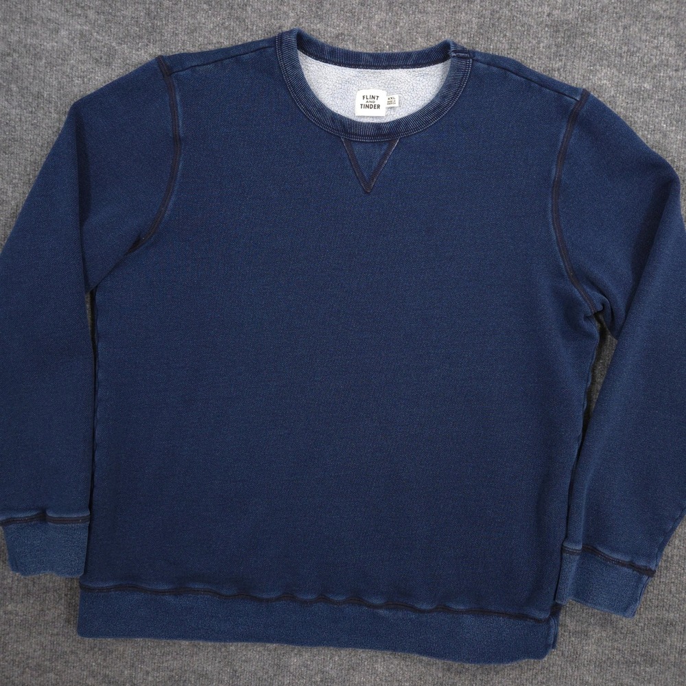 Huckberry Flint and Tinder Indigo Fleece Crew Sweatshirt Mens XXL Blue Pullover‎